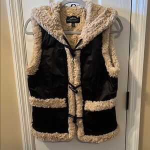 Black and Cream Faux Fur Vest